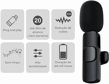 Microfone lapela sem fio recarregável bluetooth  - Foto 4