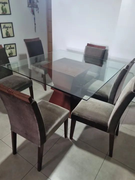 Conjunto de Mesa de Jantar de Vidro com 8 Cadeiras - Foto 2