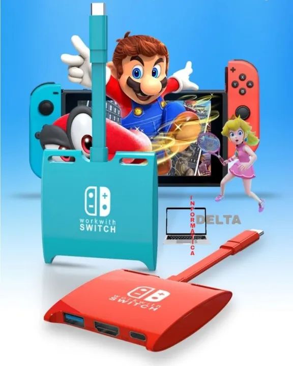 Adaptador Hub 3 em 1 Tipo-C, Docking TV Station para Nintendo Switch, PC, Mac, Smartphone