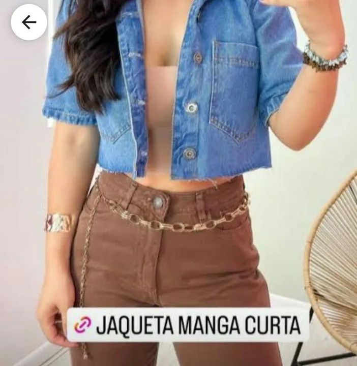 Jaqueta jeans cropped manga curta