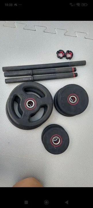 Kit barra reta desmontável + anilhas emborrachadas