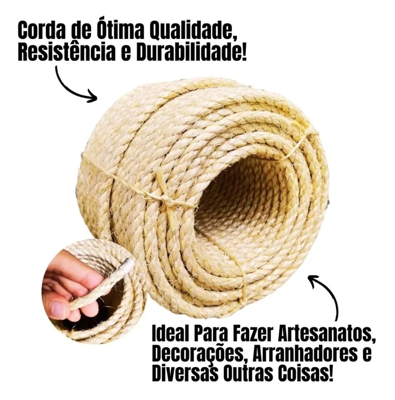 15M SISAL Natural 8mm para Artesanatos Arranhadores decoração em geral - Foto 4