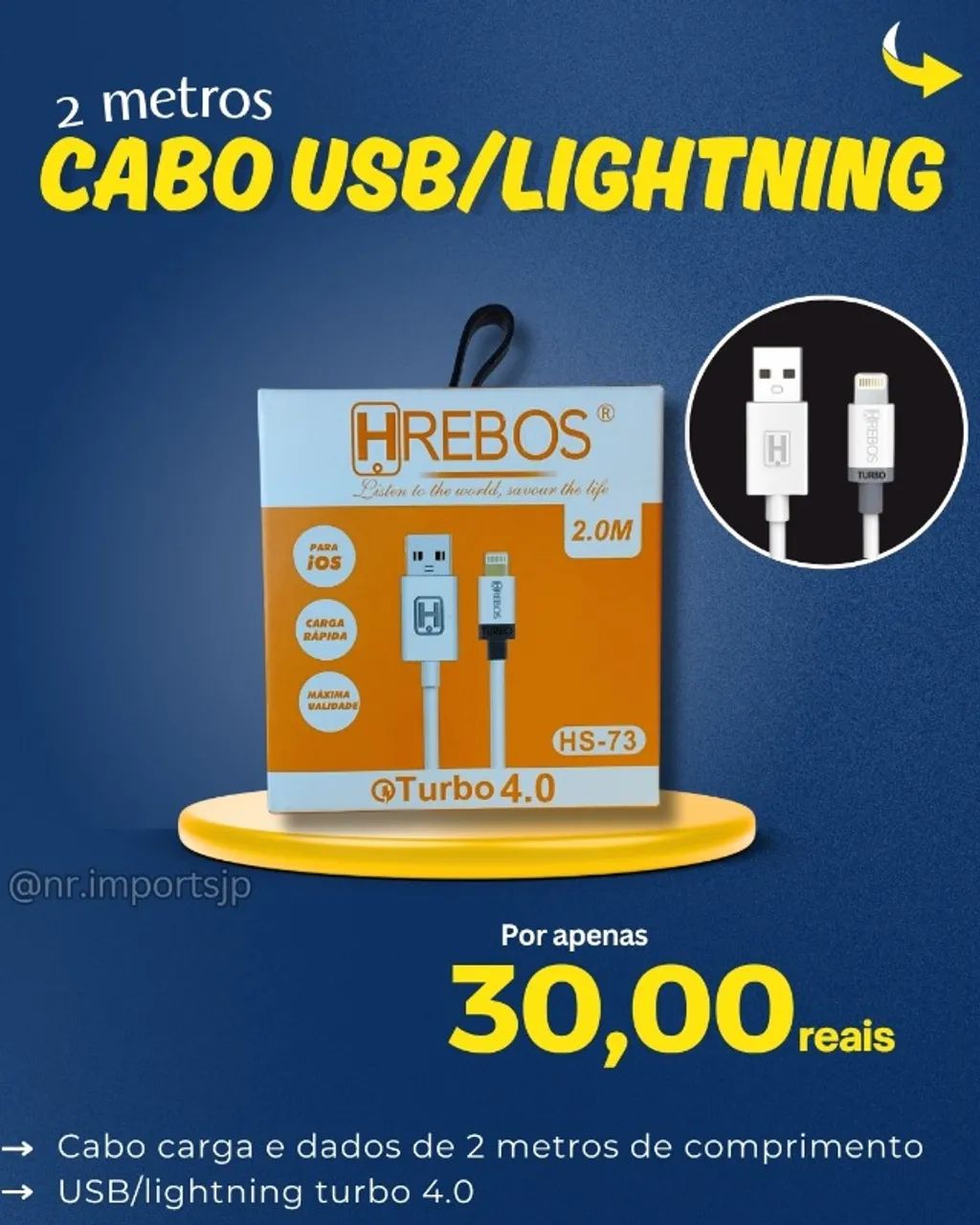 Cabo USB para iPhone 2 metros 