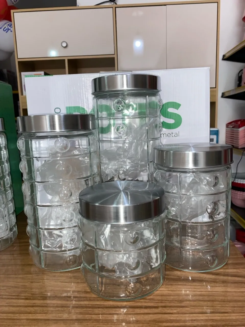 Conjunto de Potes Herméticos de Vidro com Tampa de Aço Inox