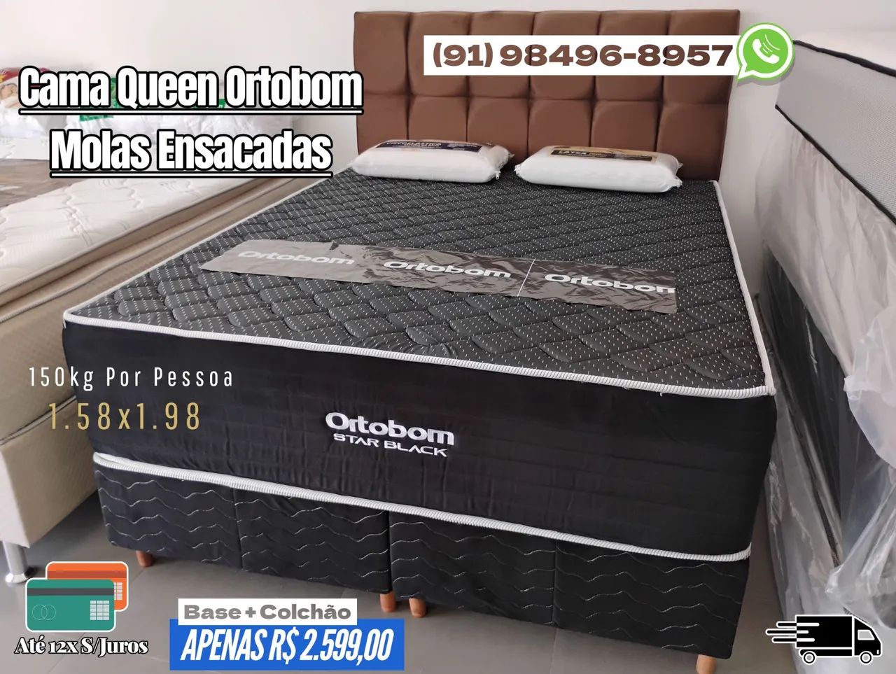CAMA QUEEN STAR BLACK ORTOBOM 