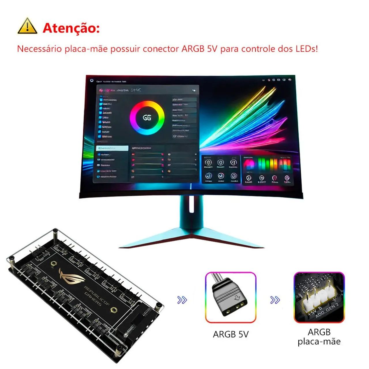HUB MULTI ARGB 5V 3 PINOS 10 PORTAS TIPO MOLEX + PROTEÇÃO - Foto 4