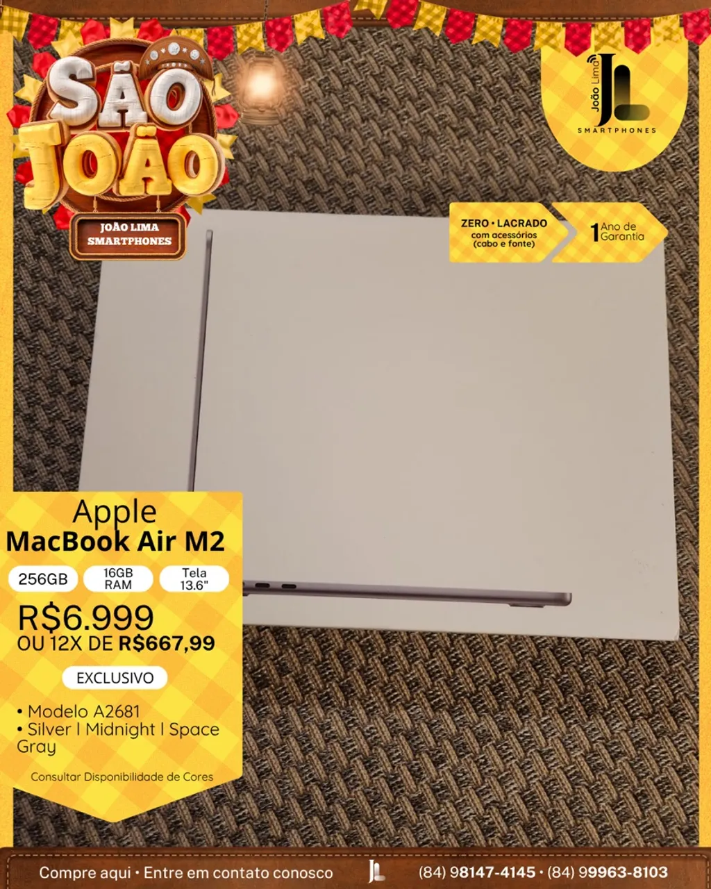 MACBOOK AIR M2, 256GB, 16GB RAM, TELA 13.6?, LACRADO, EXCLUSIVO!