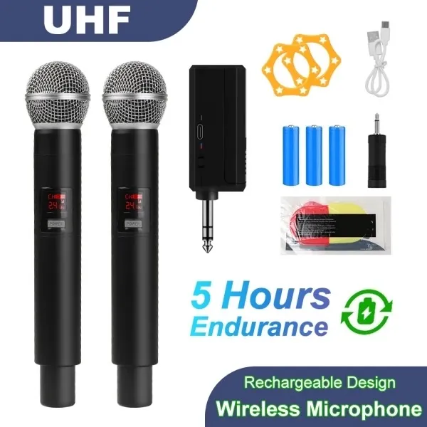 Microfone sem fio UHF Recarregável - 5h de autonomia