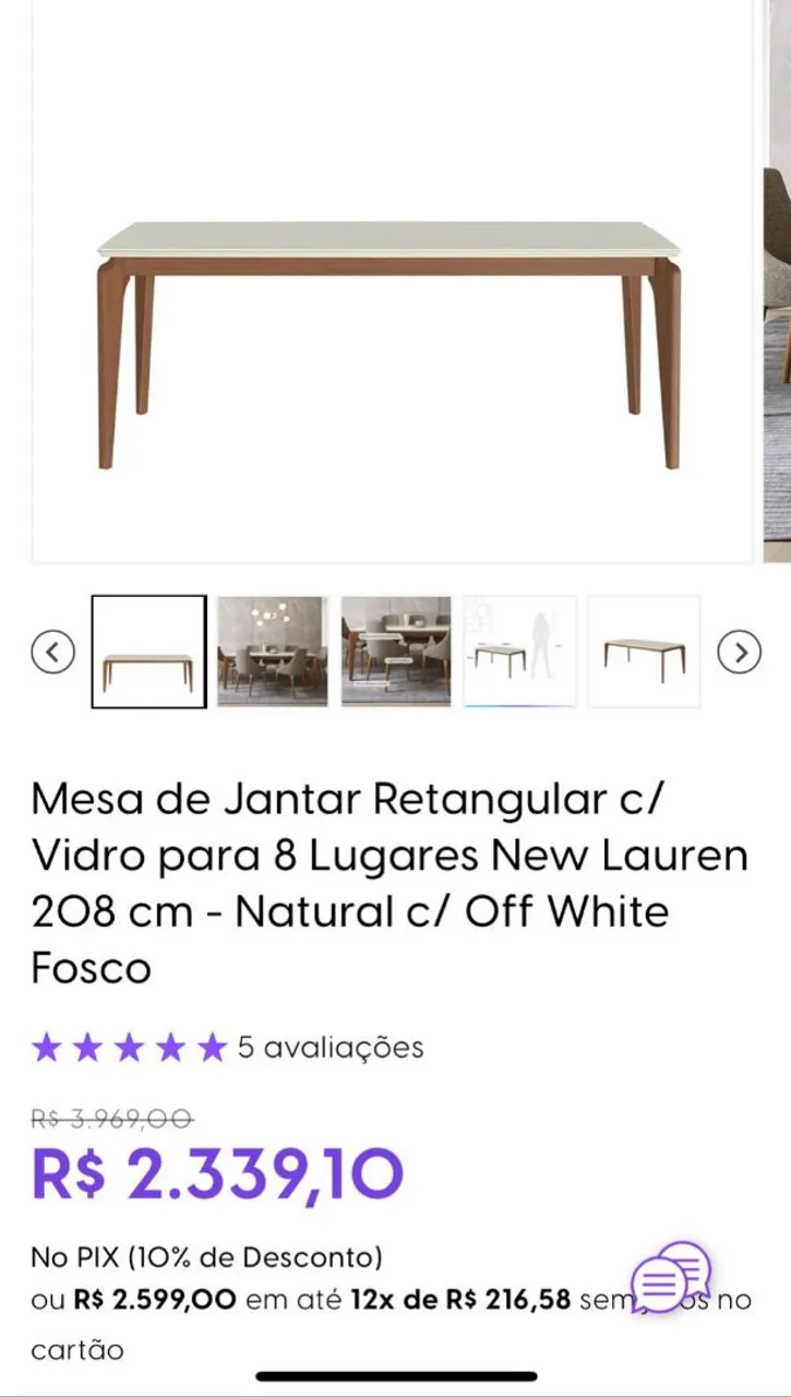 Mesa retangular com 6 cadeiras