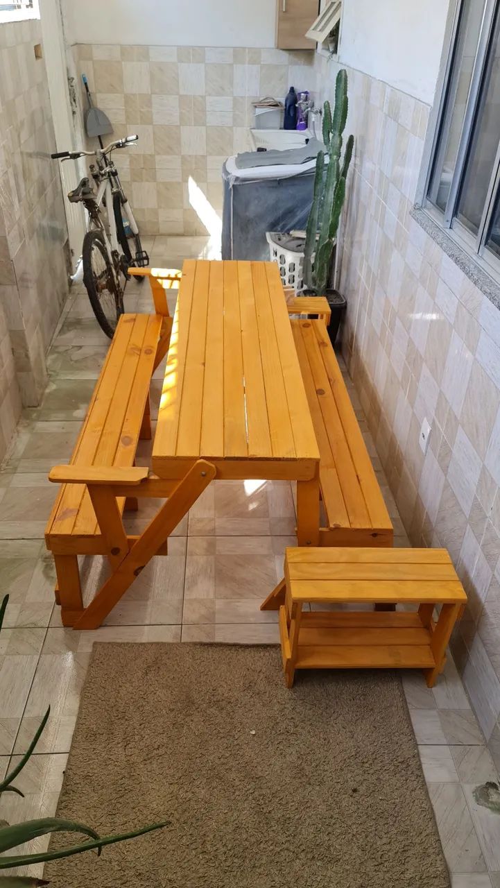 Banco que Vira Mesa de Madeira Rústica64187453818497121