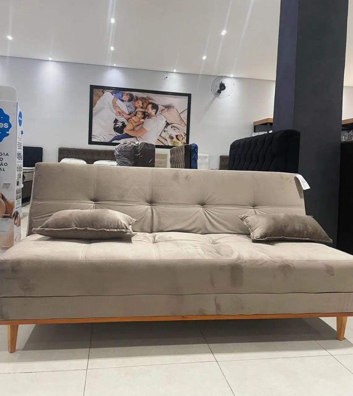 Sofa cama pérola veludo bege