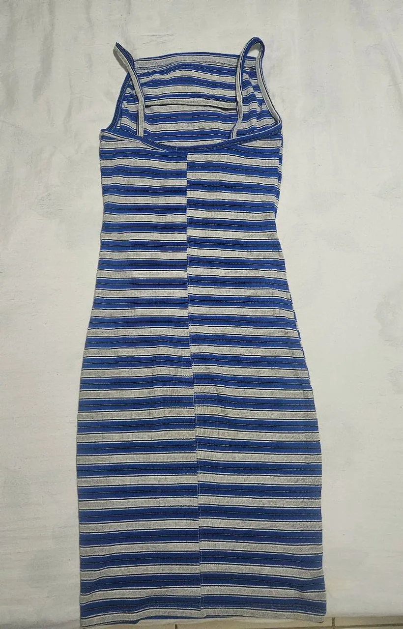 Vestido Listrado Azul e Cinza
