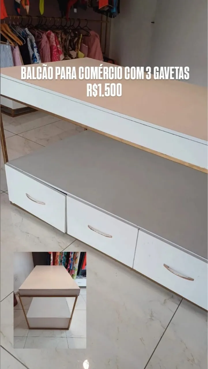 Balcão para comércio com 3 gavetas