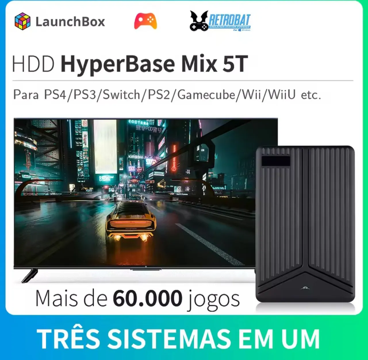 HDD HD HyperBase Mix 5T - 60.000 jogos para PS4/PS3/Switch e mais!