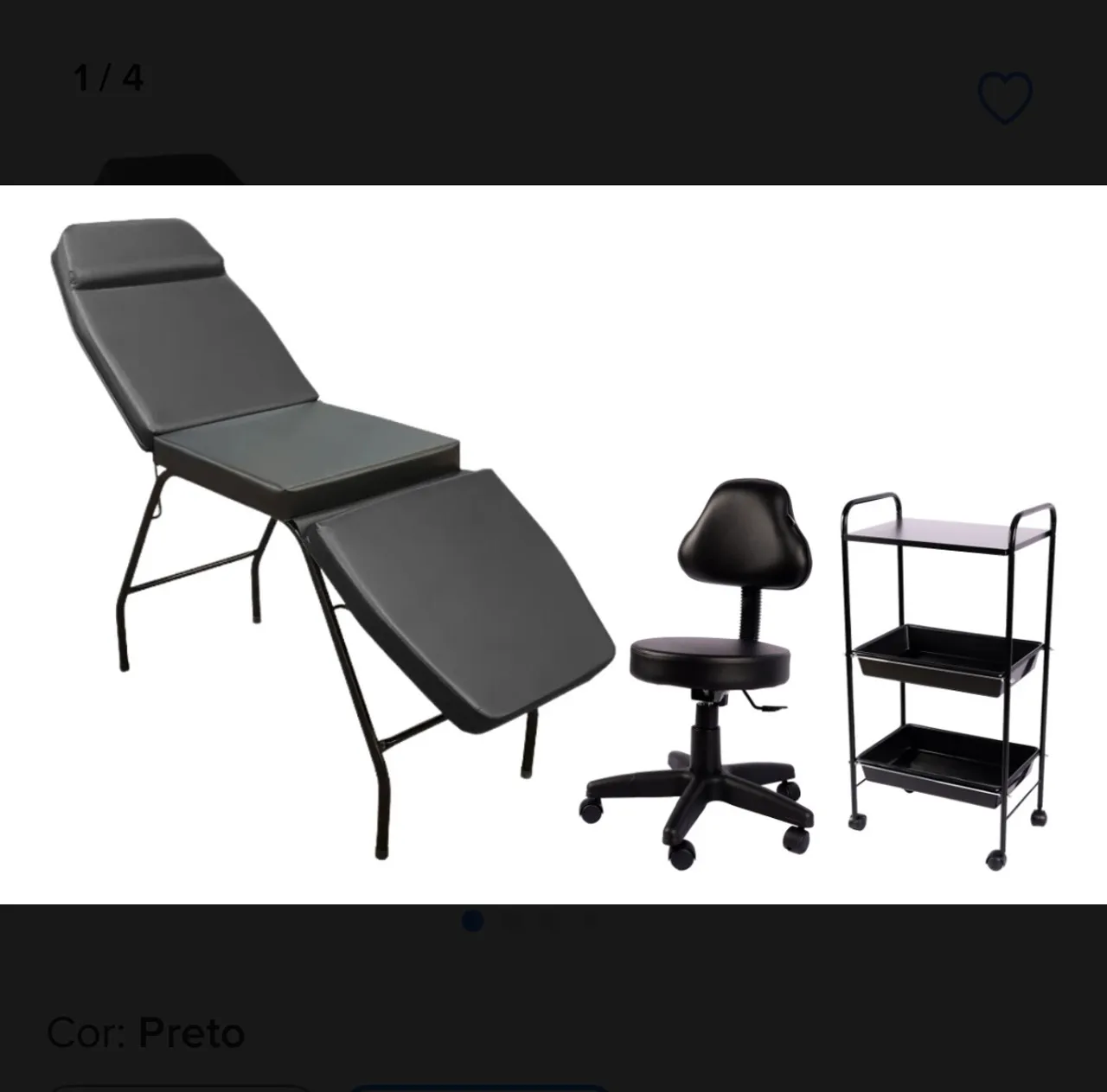Kit Estética Preto (maca, mocho e carrinho auxiliar)