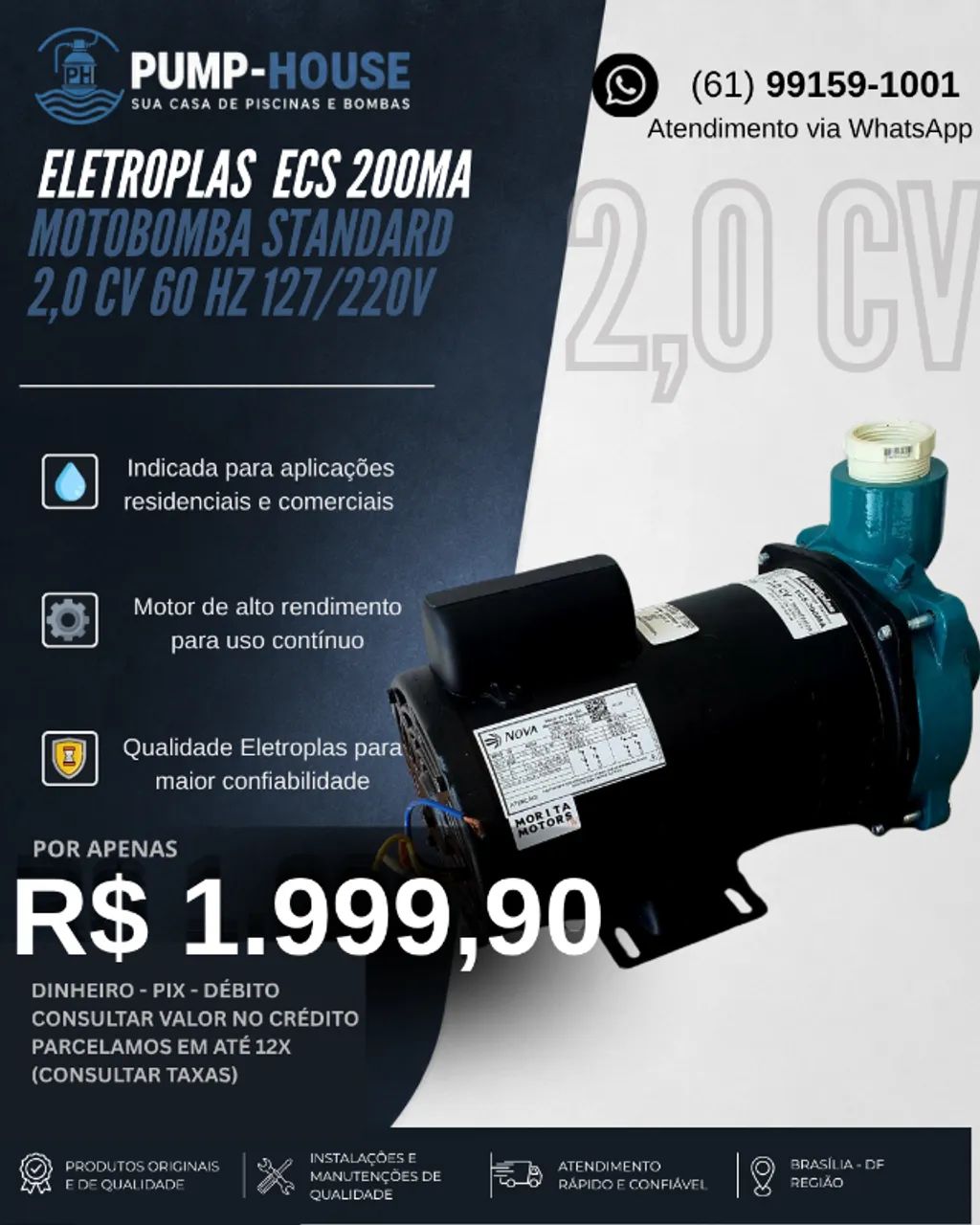 MOTOBOMBA STANDARD 2,0 cv 60 hz 127/220v ECS-200MA ELETROPLAS