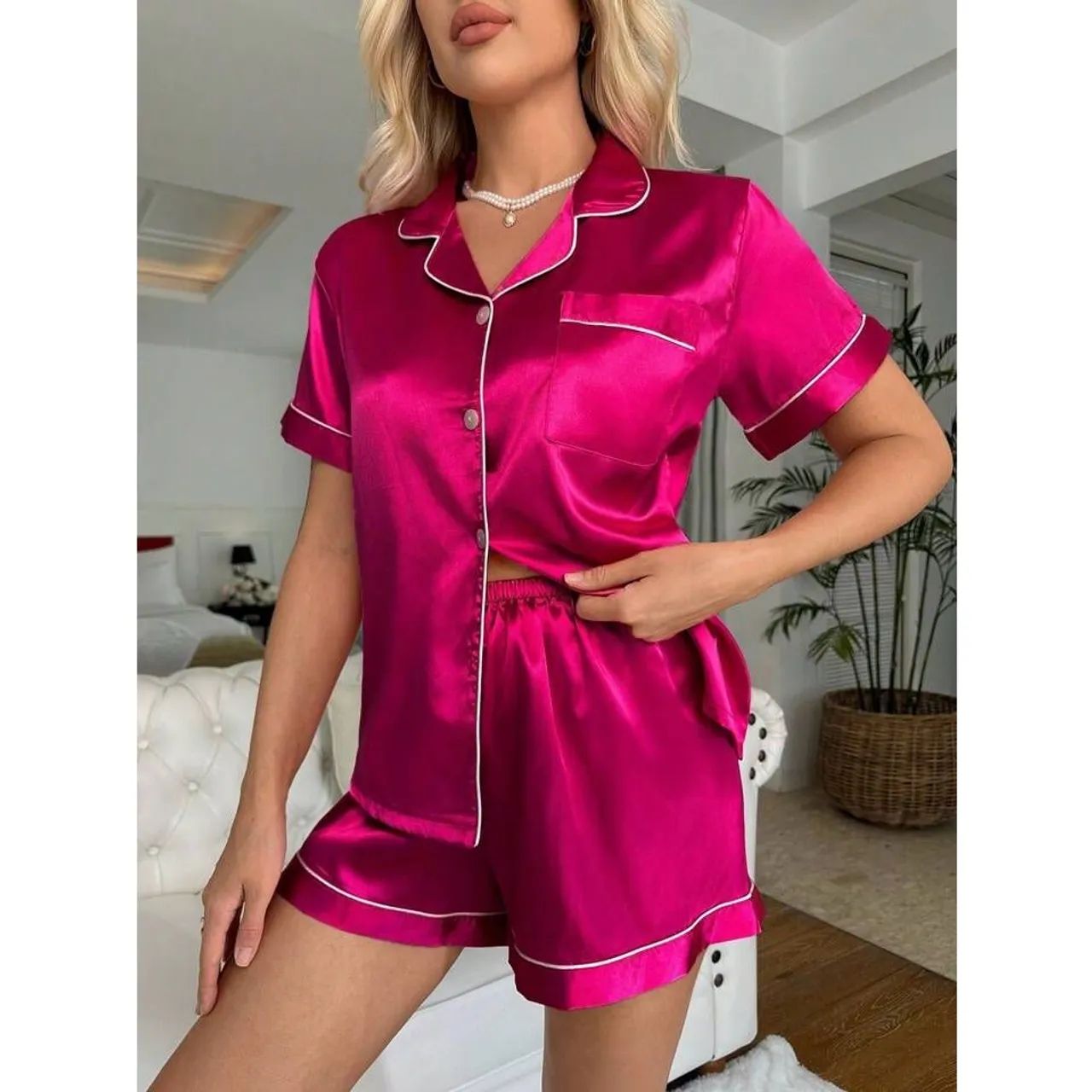 Kit Pijama Americano de Cetim Pink
