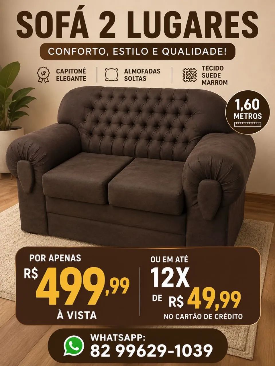 Sofá 2 lugares no capitonê (novo)