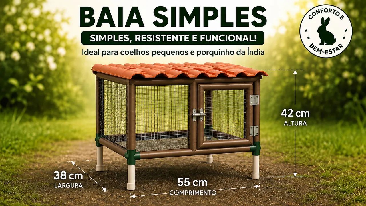 Baia para coelho mini 55cm (C) x 38cm (L) x 42cm (A)