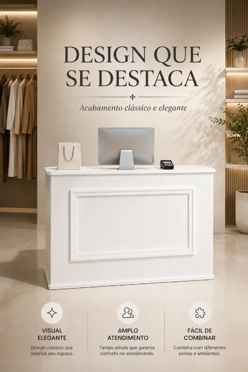 Balcão Caixa em MDF Branco com Boiserie - Foto 3