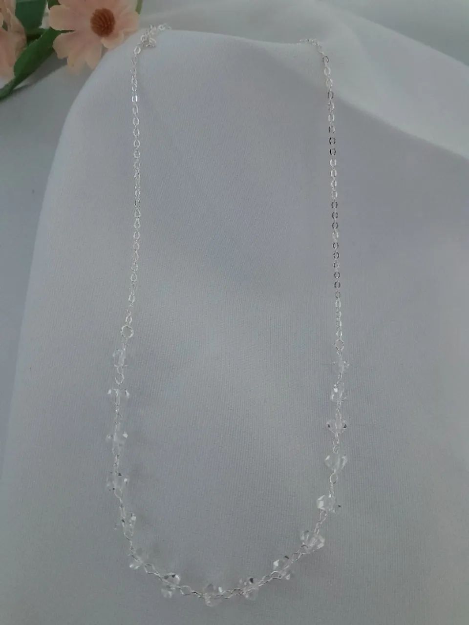 Colar Cascalho Cristal Folheado a Prata 925 com 30 Milésimos - Foto 2