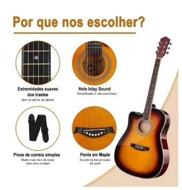 Violão Eletroacústico para Iniciante Destro com 6 Cordas e Acessórios - Foto 2