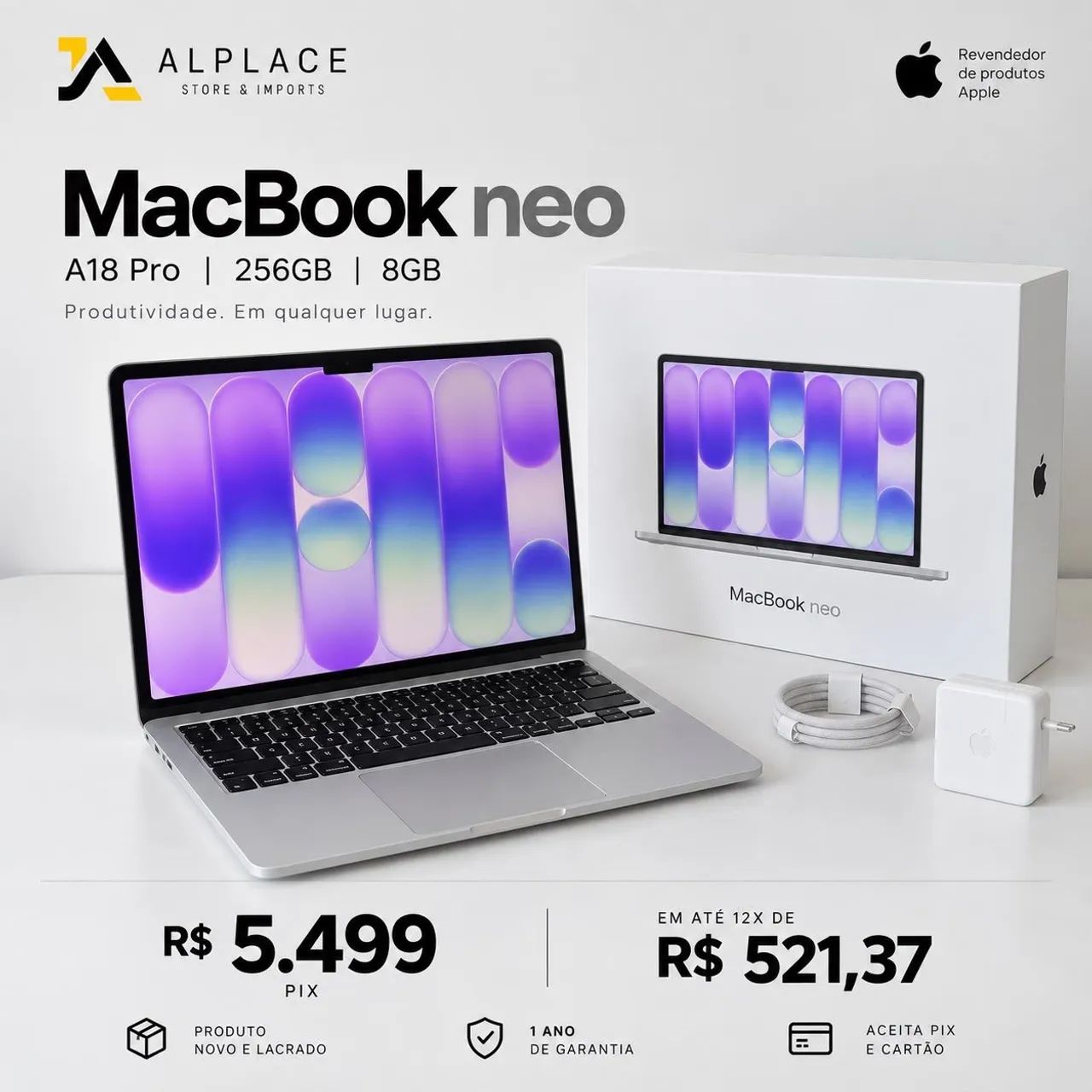 MacBook neo A18Pro 256GB SSD 8gb de ram - Silver - nota fiscal