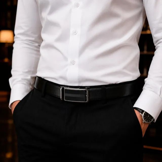 Cinto Masculino Preto Couro Fivela Automática - Foto 3