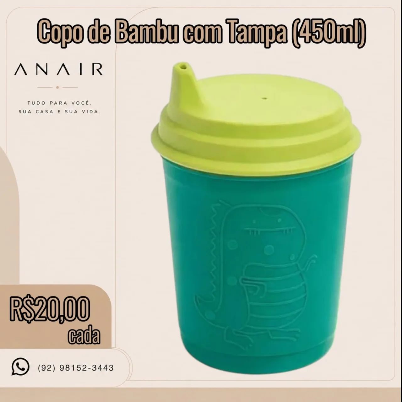 Copo de Bambu com Tampa (450ml)