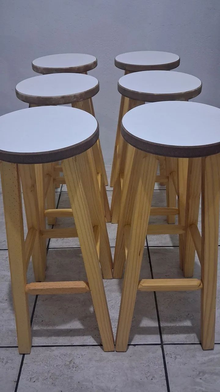 Bancos de madeira pinus, conjunto c/6 - Foto 2