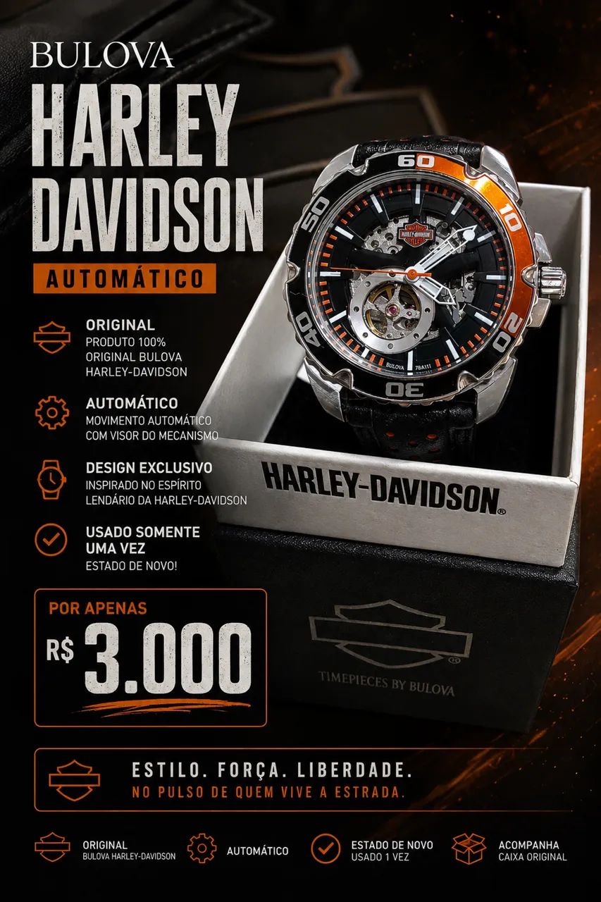 RELÓGIO BULOVA HARLEY-DAVIDSON AUTOMÁTICO ? ORIGINAL