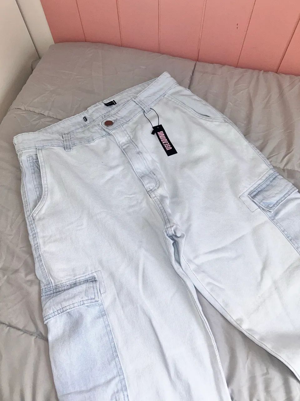 Calça jeans cargo useabink jeans claro - Foto 5