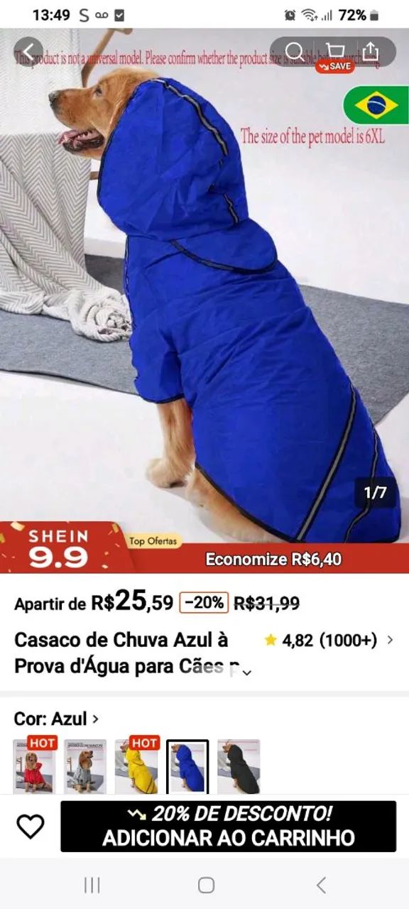 Capa de chuva para cachorro 