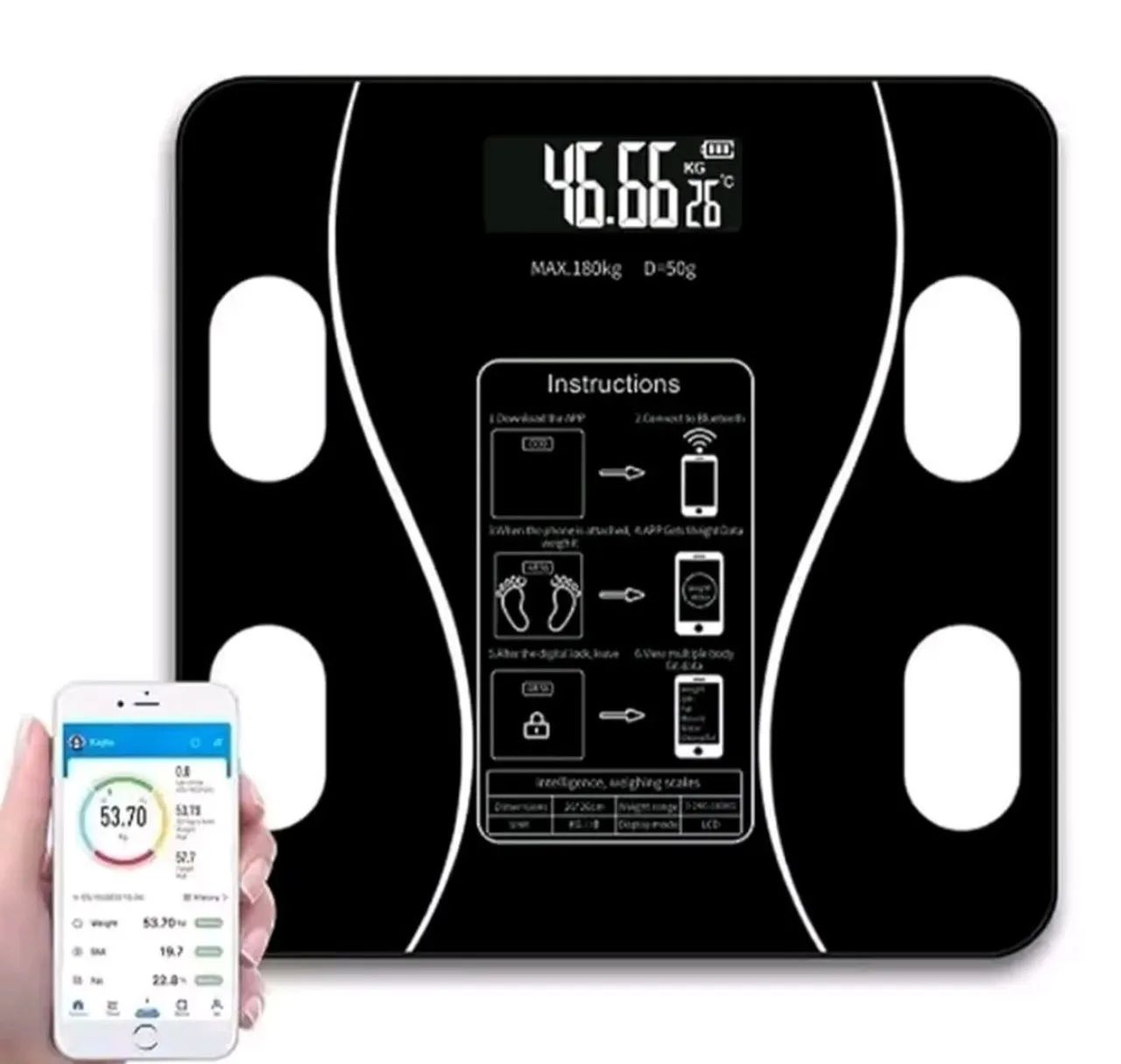 Balança corporal Bioimpedância digital 180kg com aplicativo integrado
