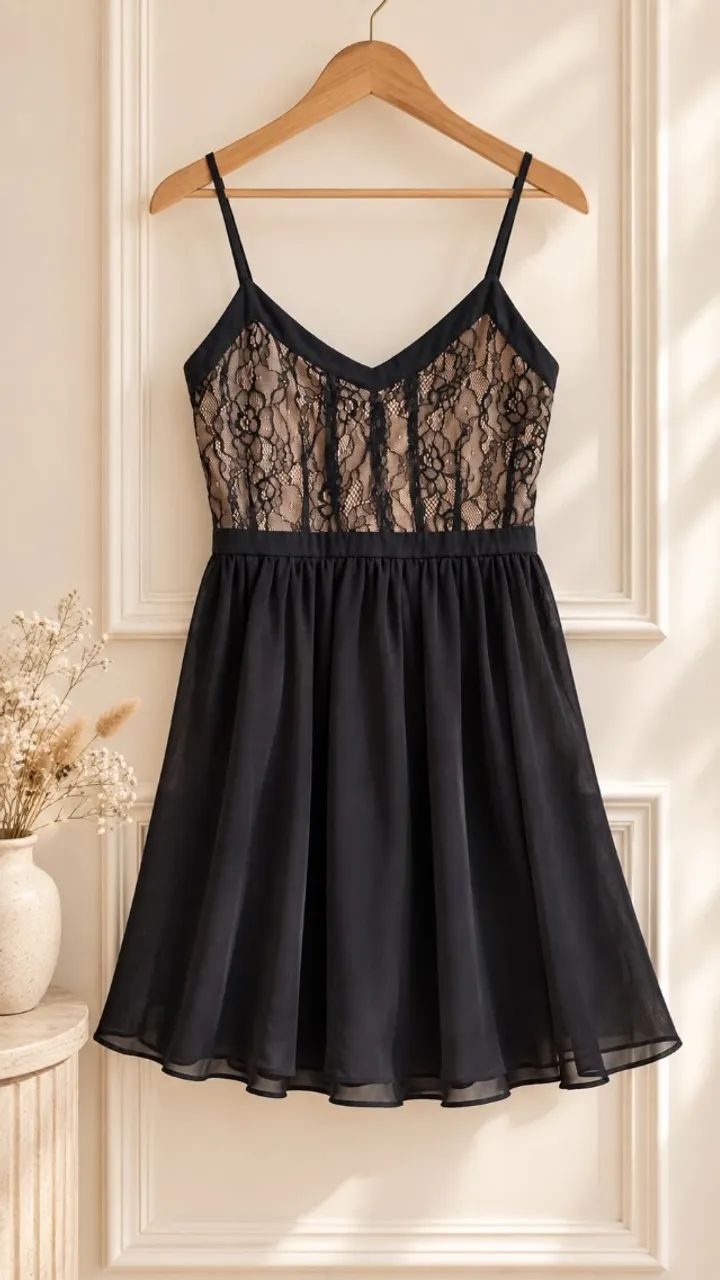 vestido curto preto com renda floral 40 - Foto 3
