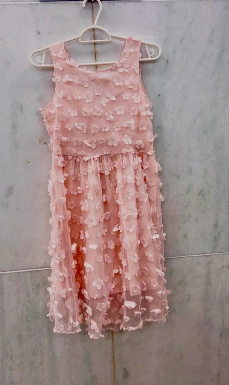 Vestido Infantil Festa Rosa Romântico Floral Luxo - Flores em Alto Relevo 3D - Tam. 8 a 12 - Foto 3