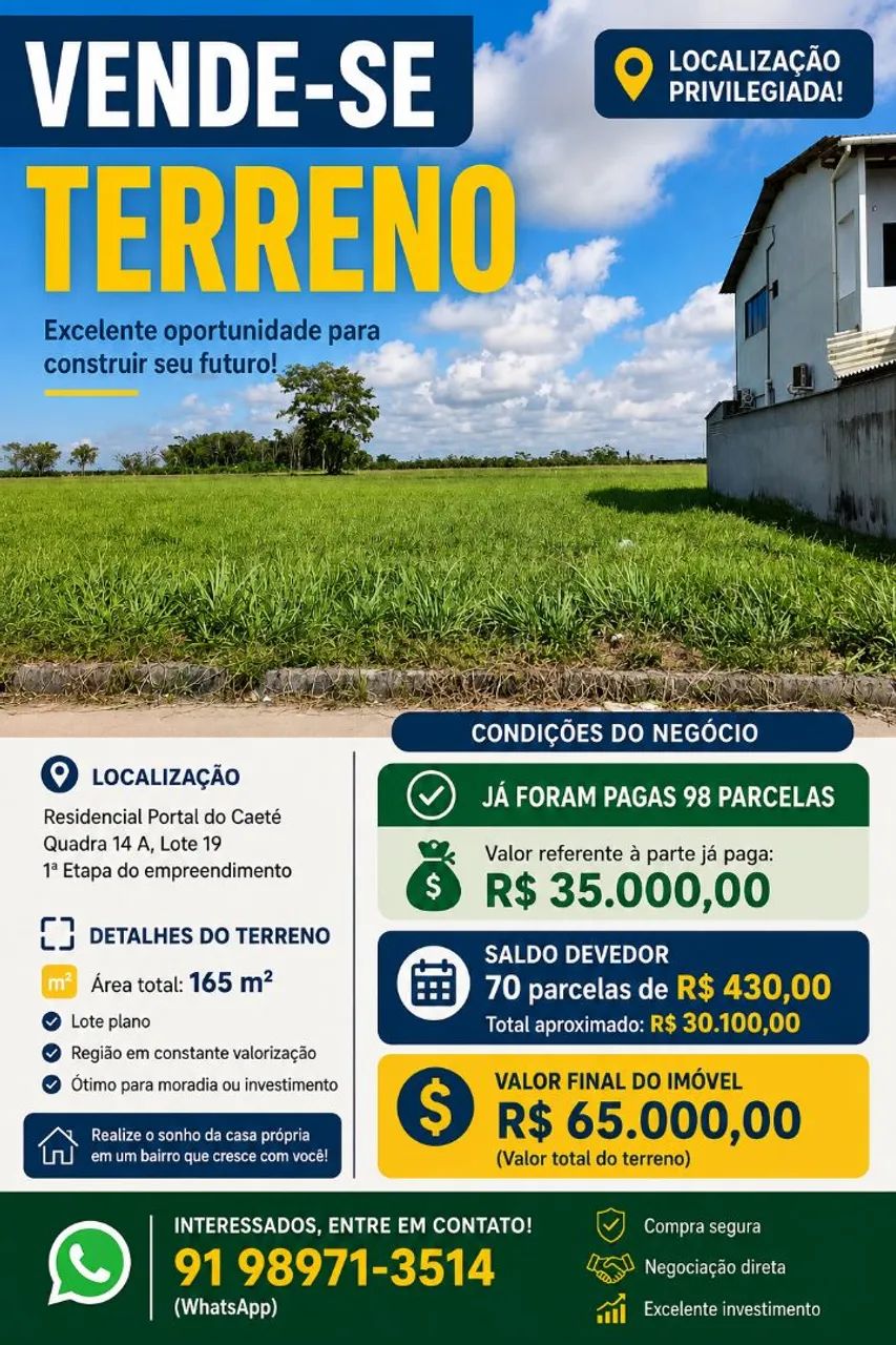 Vende se terreno no portal do Caeté 
