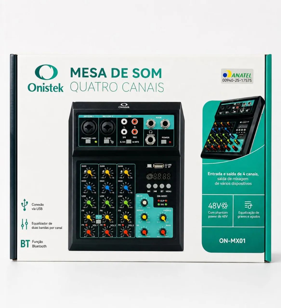 MESA DE SOM ONISTEK 4 CANAIS COM BLUETOOTH + USB + PHANTOM POWER 48V - Foto 2
