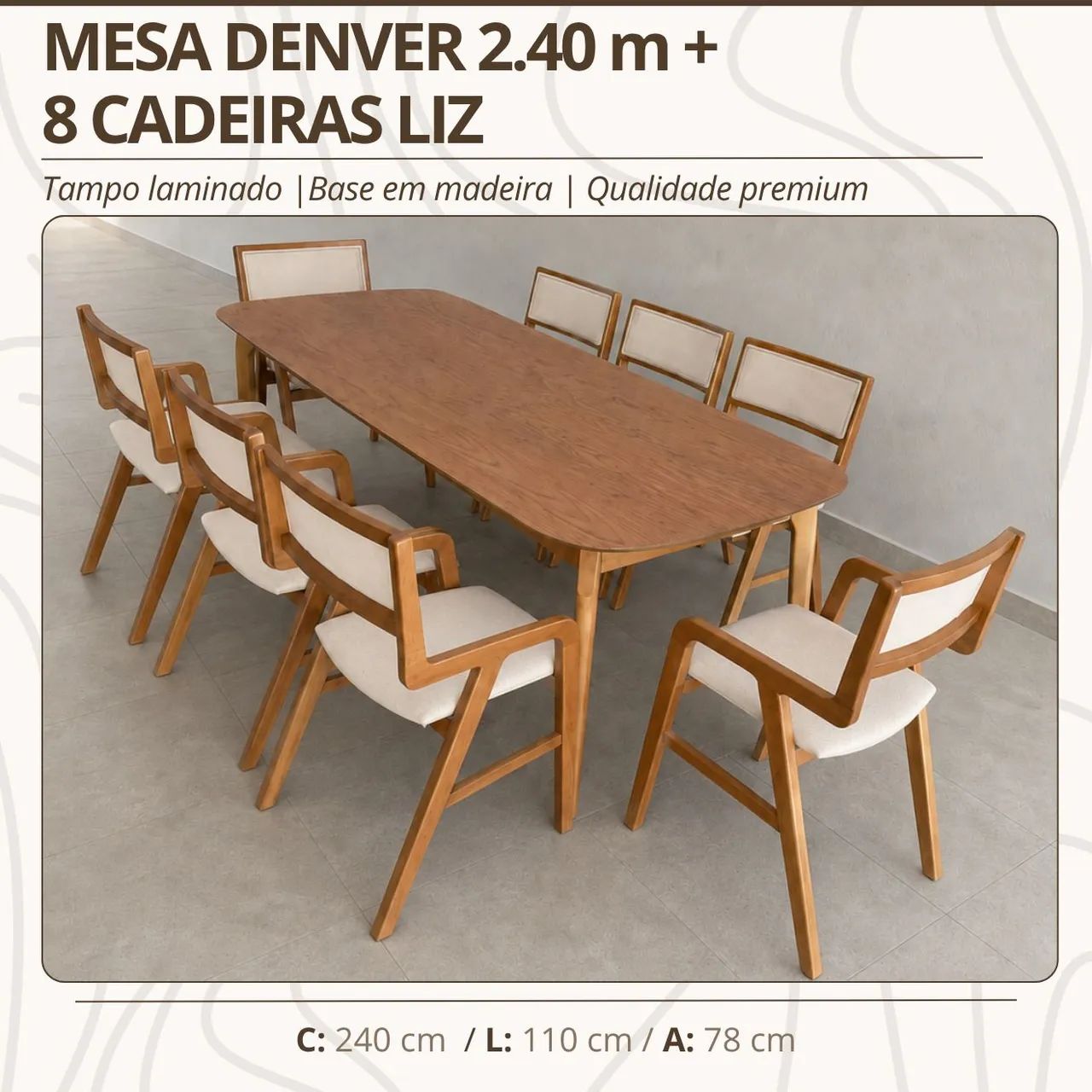 Mesa de Jantar elegante com 8 cadeiras 