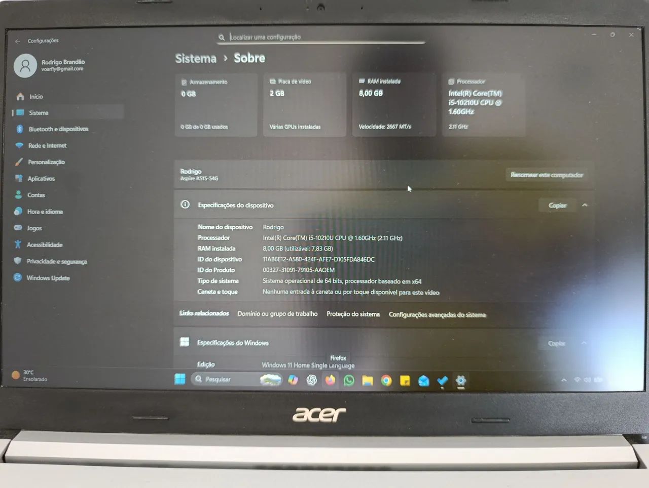 Notebook Acer Aspire 5, i5 10th gen, SSD 256, NVidia - Notebooks