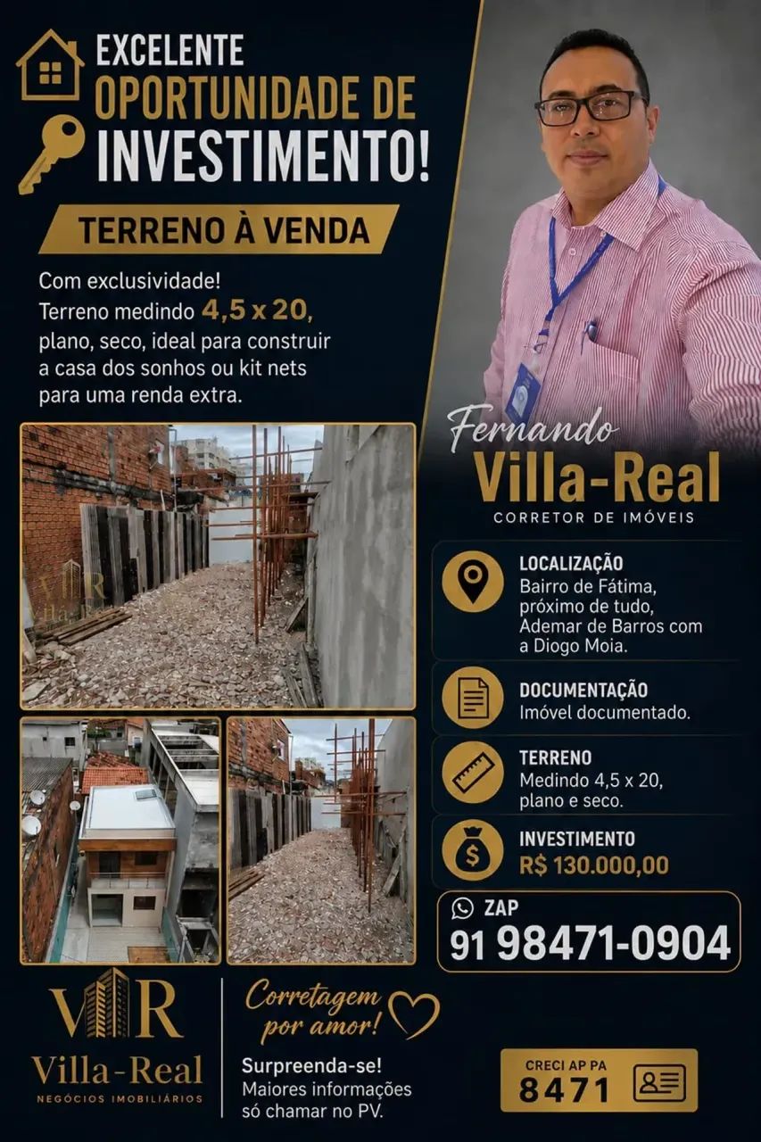 TERRENO PLANO, SECO, DOCUMENTADO E BEM LOCALIZADO, PRÓXIMO DO CENTRO