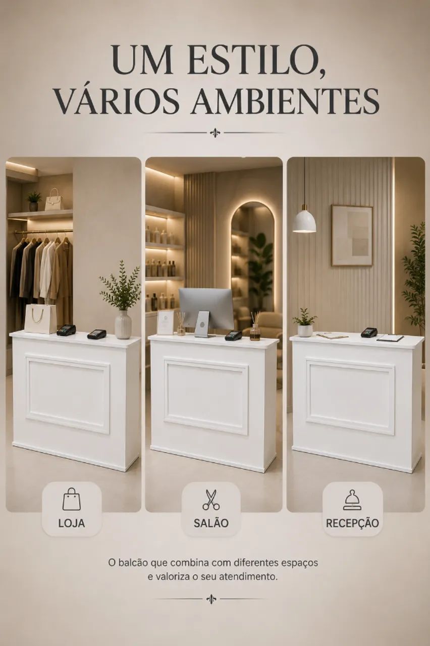 Balcão Caixa em MDF Branco com Boiserie - Foto 5