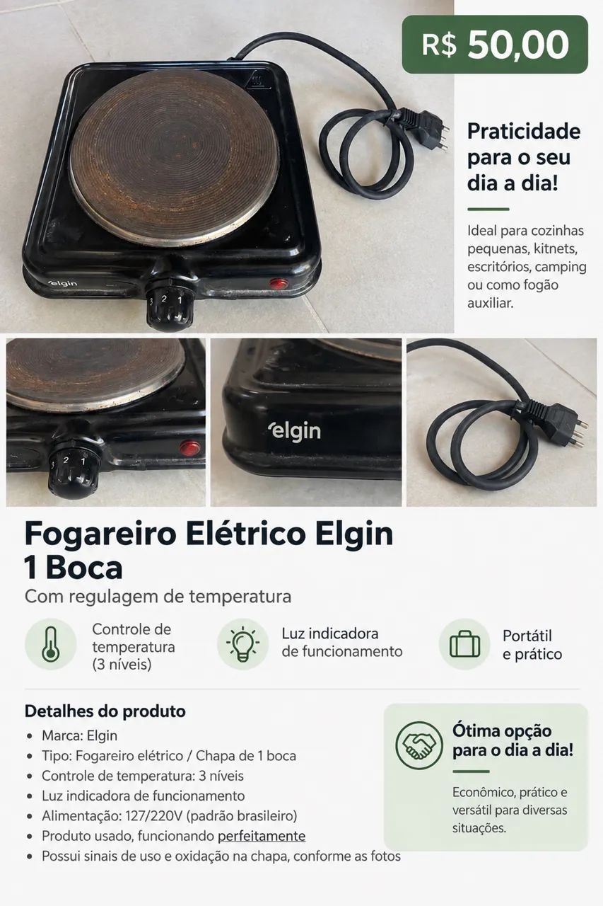 Fogareiro Elétrico Elgin 1 Boca com Regulagem