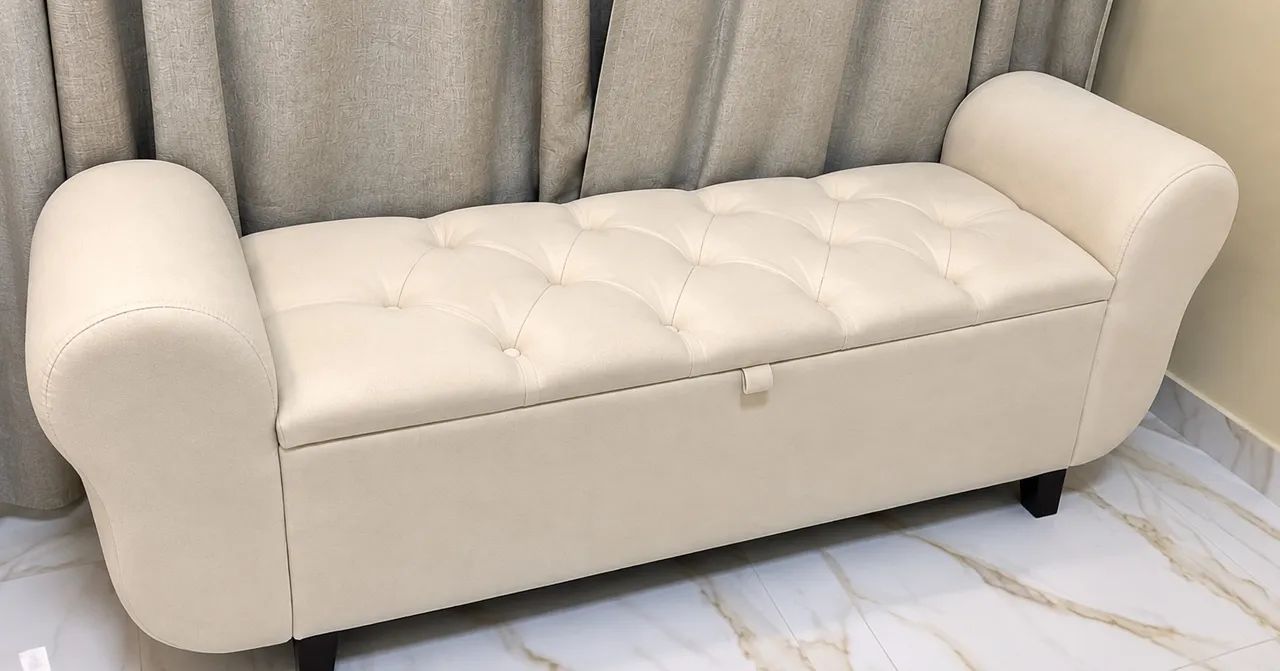Recamier Baú 1,40m com Capitonê Baú- Bege/Creme - Excelente Estado - Foto 3
