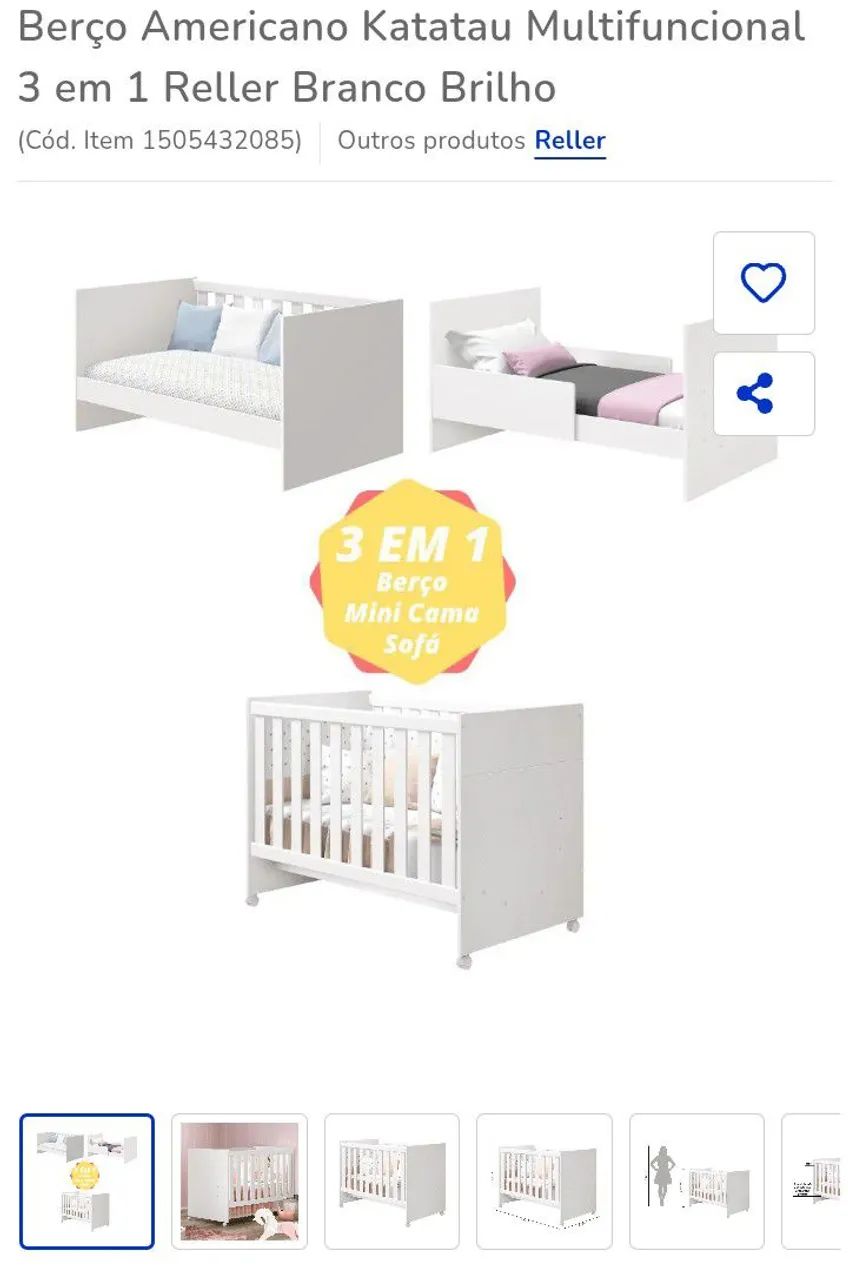 Vendo berço 3 em 1 branco 