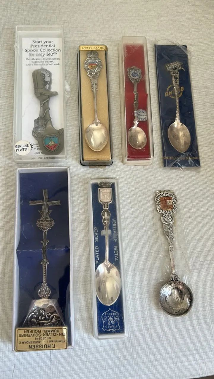 Lote 7 colheres antigas prata 800  - Foto 2