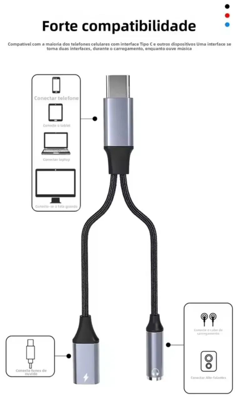 Cabo conversor USB-C para 3,5mm PD60w - Foto 3