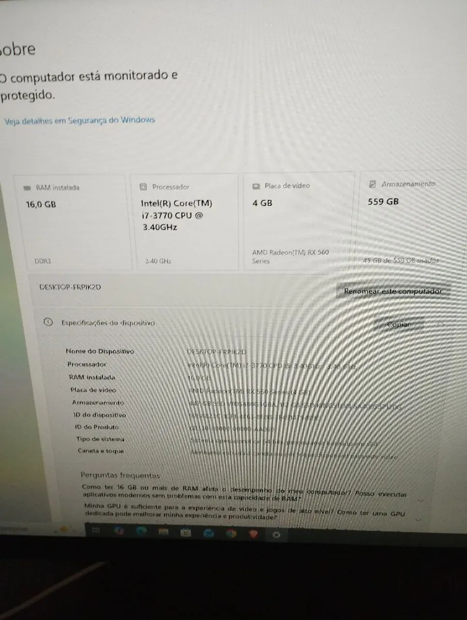 vendo Computador  I7 + RX 560 4GB + 16GB RAM + teclado e Mouse  - Foto 3