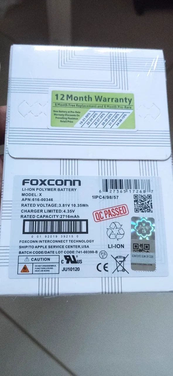 Bateria iPhone X Foxconn Lacrada Primeira Linha 