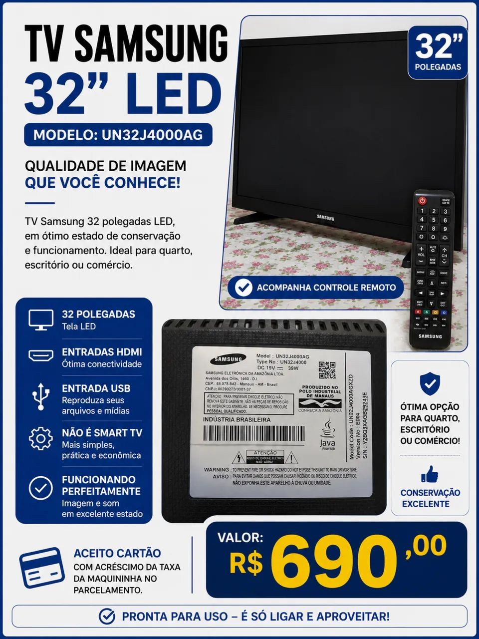 Tv Samsung 32 polegadas não é smart 
